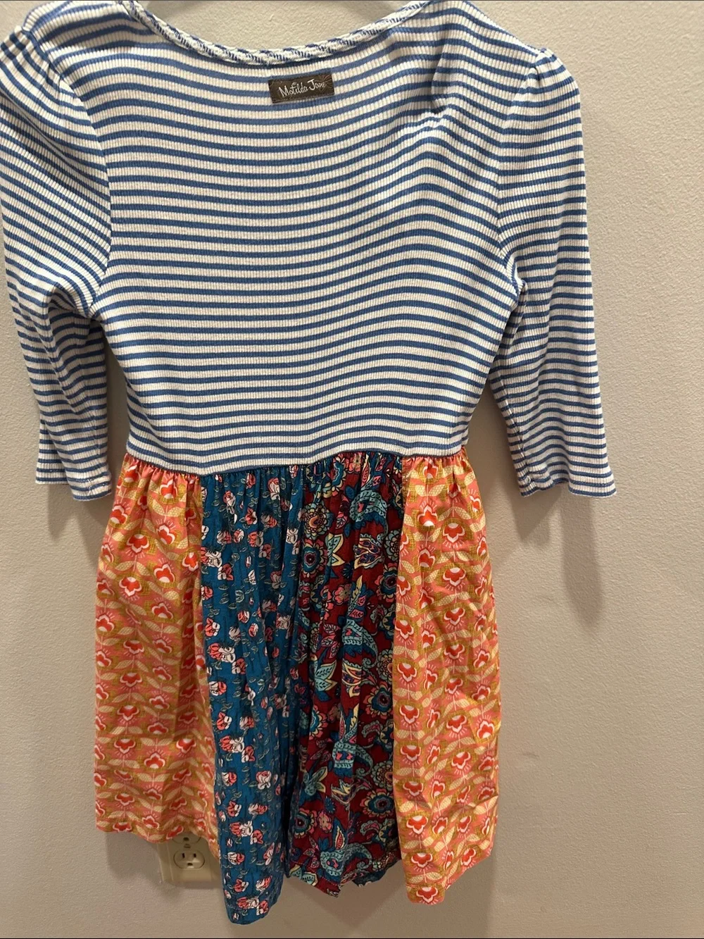 Matilda Jane Blue & Orange Multi-Print Striped Bodice Dress